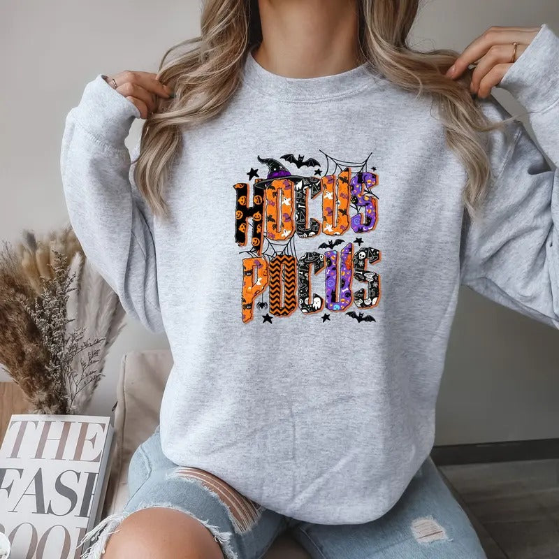 Gildan Hocus Pocus Halloween Crewneck Sweatshirt for Women Casual Soft Pullover Long Sleeve Tops Festive Design...