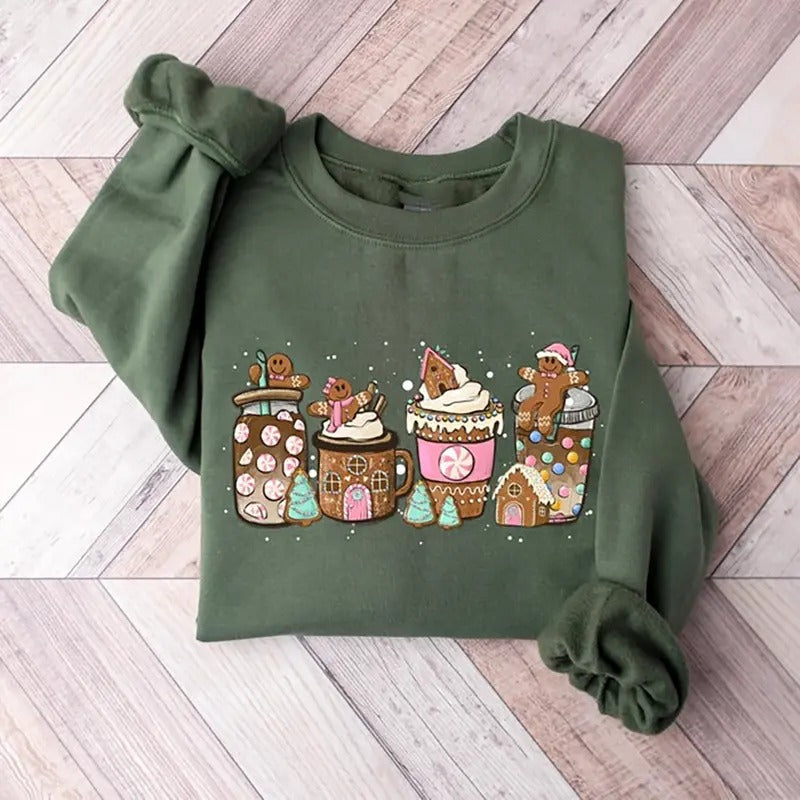 Gingerbread Christmas Coffee Shirt Cute Holiday Seasons Sweatshirt Merry Christmas Shirt Hoodie | HypeCrazeTee.com
