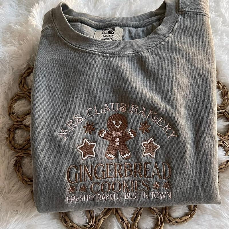 Gingerbread Embroidered Sweatshirt Comfort Colors Sweatshirt Christmas Sweatshirt T-Shirts, Hoodie | HypeCrazeTee.com