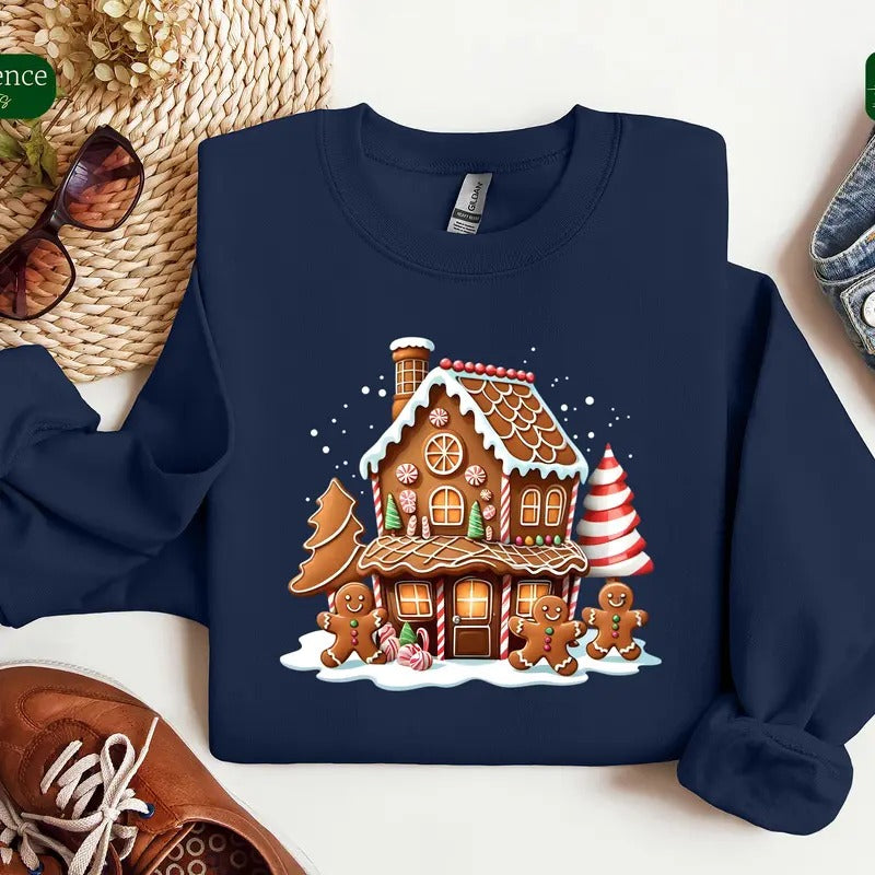Gingerbread House Shirt - Cute Christmas Sweatshirt for Women - Fabric, Pullover Hoodie | HypeCrazeTee.com