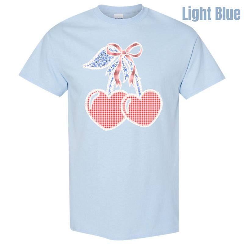 Gingham Heart Cherries Gildan Short Sleeve T-Shirt 'NLB' Hoodie, Sweatshirt | HypeCrazeTee.com