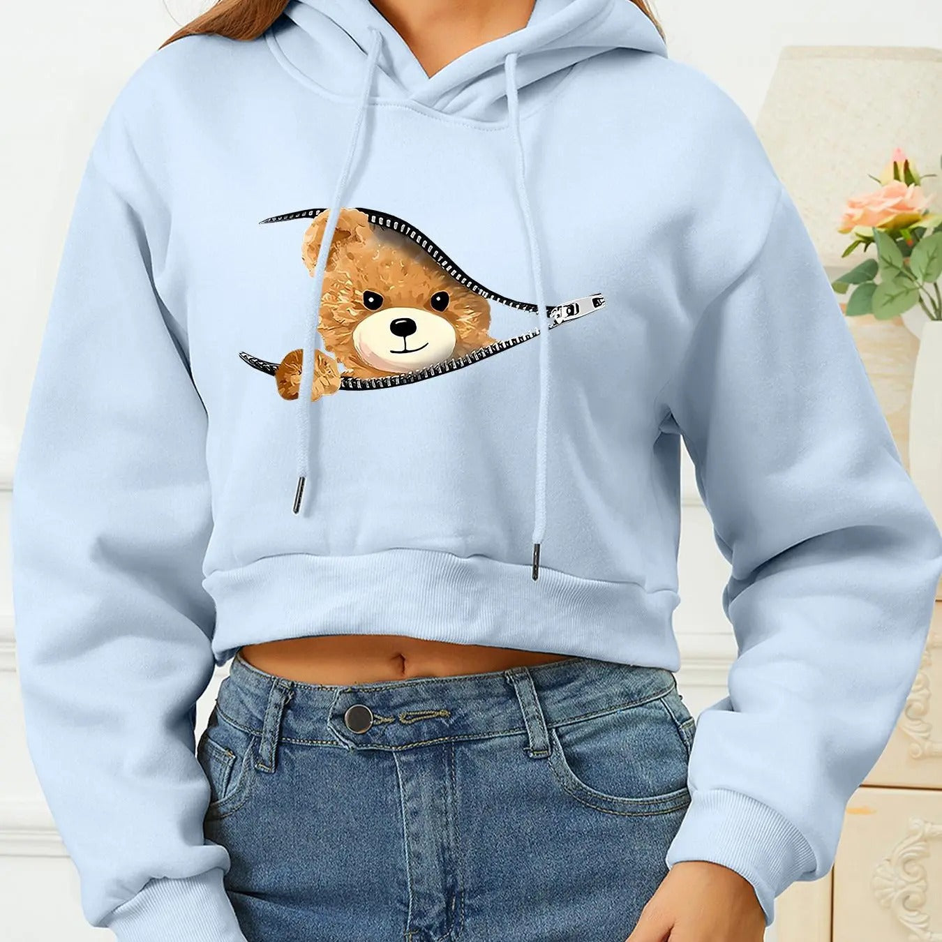 Girl's Cartoon Bear Print Hoodie, Casual Long Sleeve Hooded Sweatshirt for Fall & Winter, Clothes for Daily Wear T-Shirts
