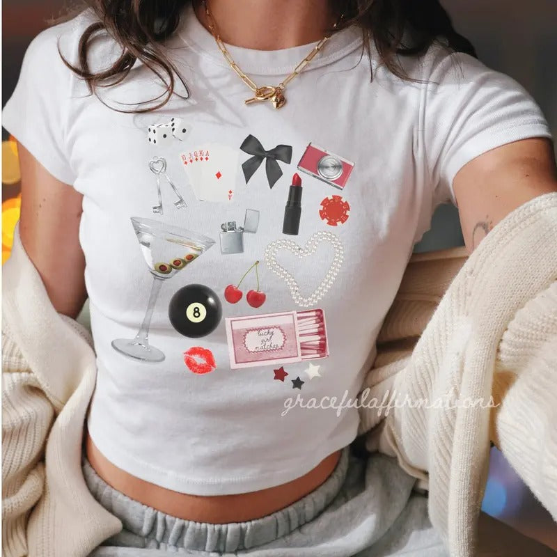 Girlhood Baby Collage Baby Y2k Baby 8 Ball Shirt Martini Shirt Coquette Downtown Girl Ribbon Bow Shirt Matchbox T-Shirts, Hoodie, Sweatshirt
