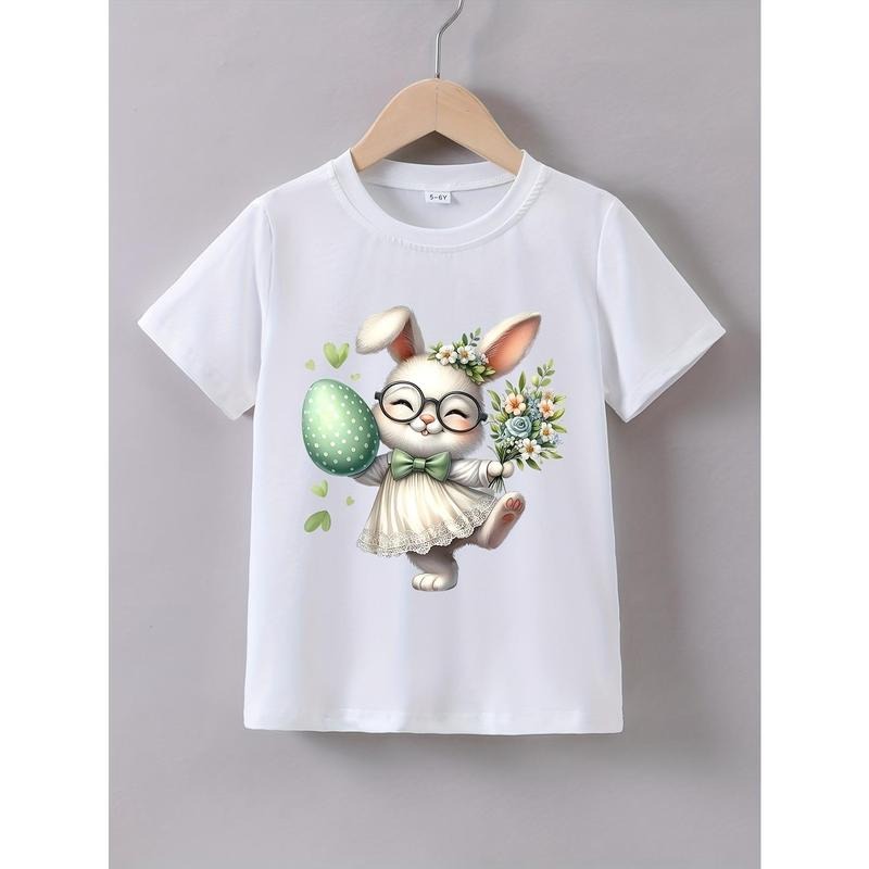 Girls' Summer Short-Sleeve 'Bunny Egg' Print T-Shirt for Easter Hoodie, Sweatshirt | HypeCrazeTee.com