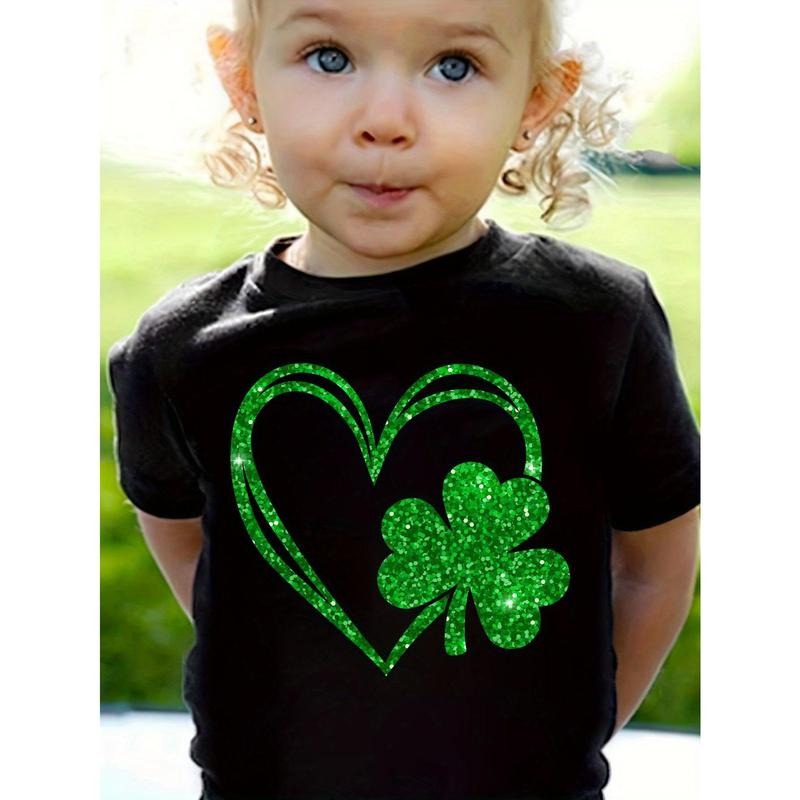 Girls St. Patrick'S Day Clover LovPrint 100% cotton Short Sleeve T-shirt, Comfy Casual Tees For Girls Summer Hoodie,...