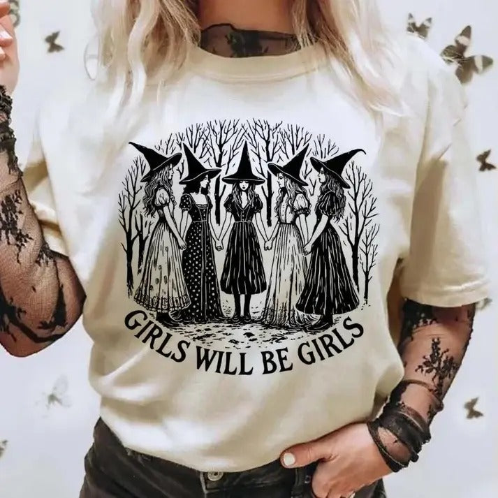 Girls Will Be Girls Witchy Feminist Shirt, Witchy Bachelorette Party Shirt, Girl Power Gift, Unisex Short Sleeve Tee...