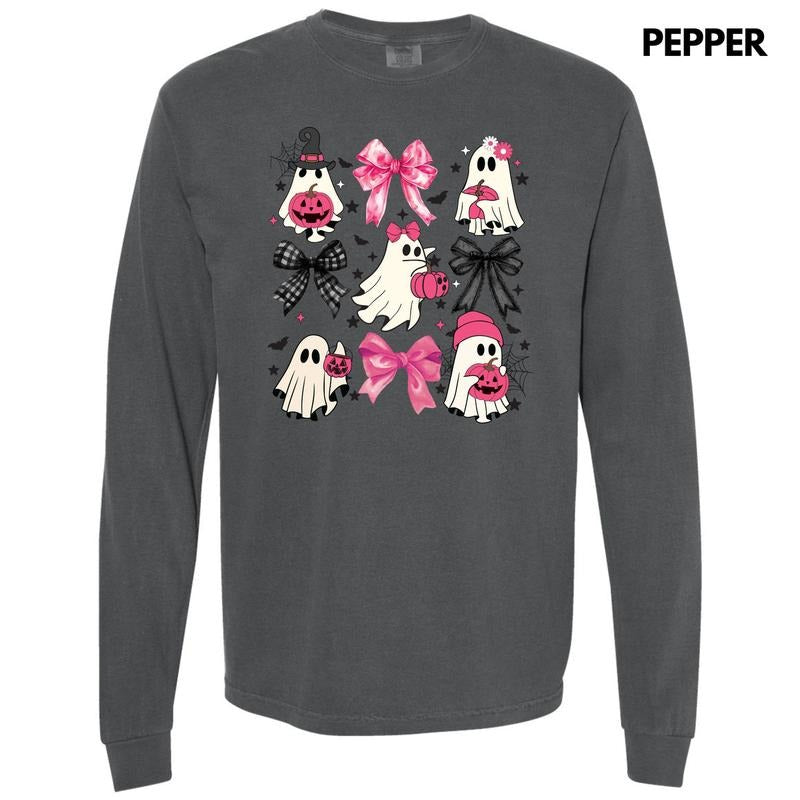 Girly Ghost Bow Collage Long Sleeve Comfort Colors T-Shirt 'NLB' Hoodie, Sweatshirt | HypeCrazeTee.com