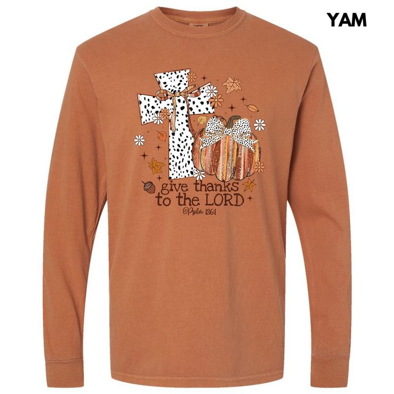 Give Thanks Pumpkin & Cross Long Sleeve Comfort Colors T-Shirt 'NLB' Hoodie, Sweatshirt | HypeCrazeTee.com