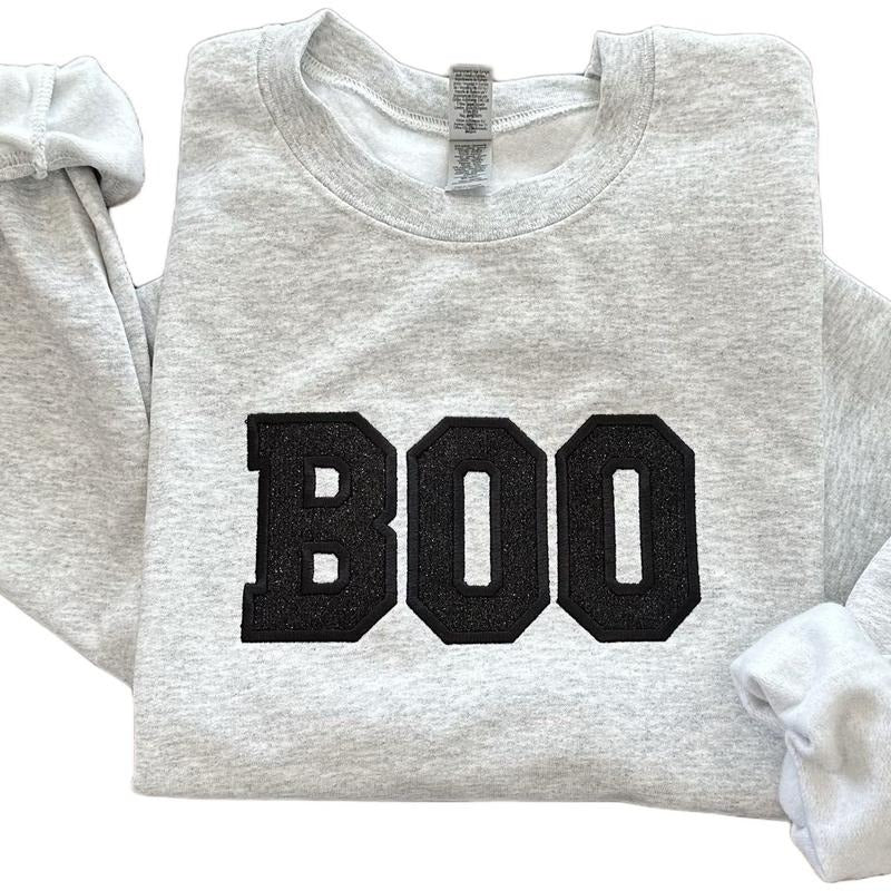 Glitter Boo Halloween Embroidered Crewneck Sweatshirt Comfort T-Shirts, Hoodie | HypeCrazeTee.com