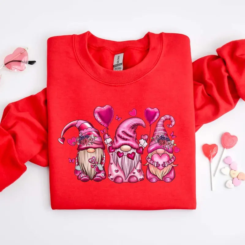 Gnome Valentine's Day Sweatshirt - Gnome Hearts Sweatshirt - Valentine's Day Sweatshirt for Women - Cute Gnome Sweatshirt...