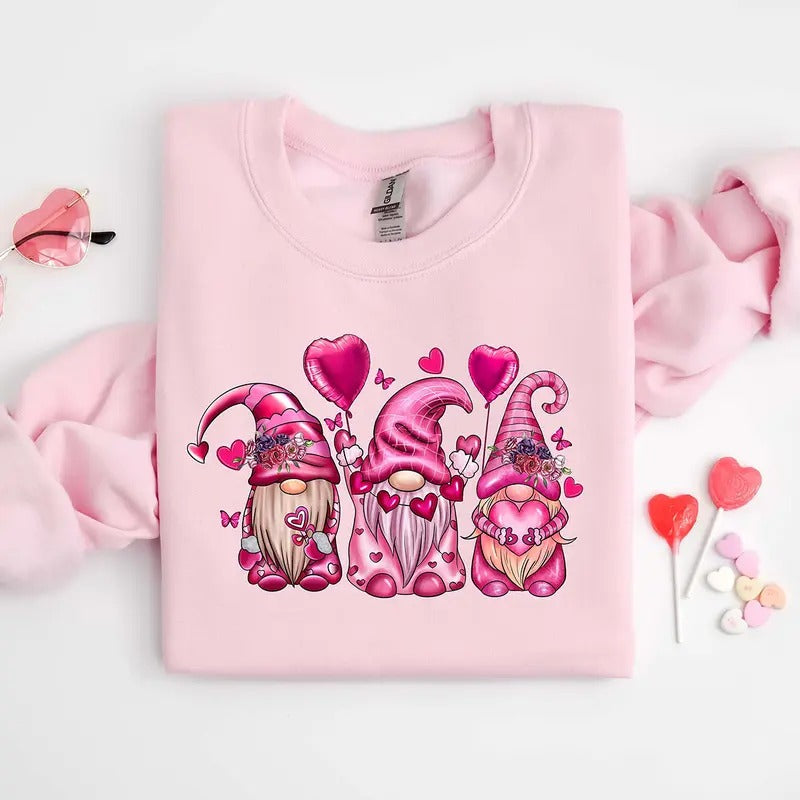 Gnomes Valentines Day Crewneck Sweatshirt, Hoodie, T-shirt | HypeCrazeTee.com
