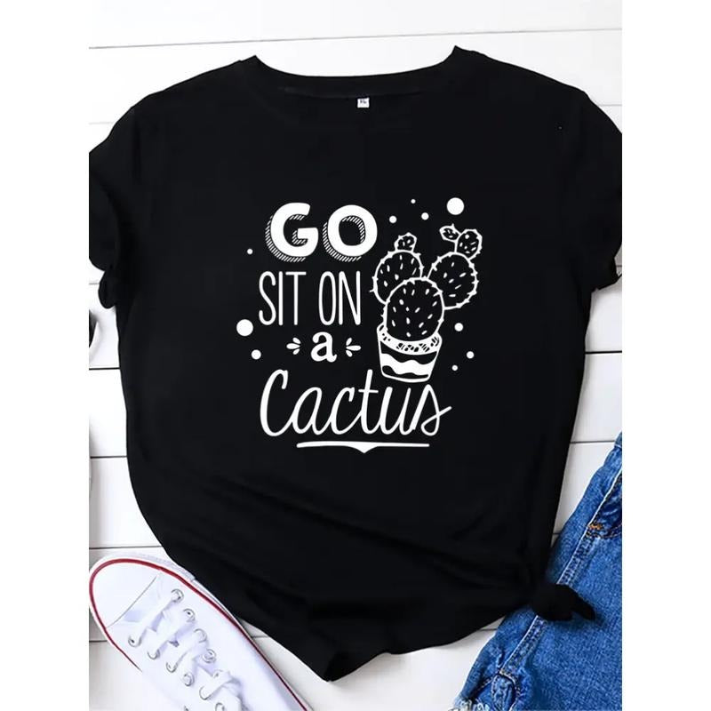 Go Sit on A Cactus Print Women T Shirt Short Sleeve O Neck Loose Women Tshirt Ladies Tee Shirt Tops Clothes Hoodie,...
