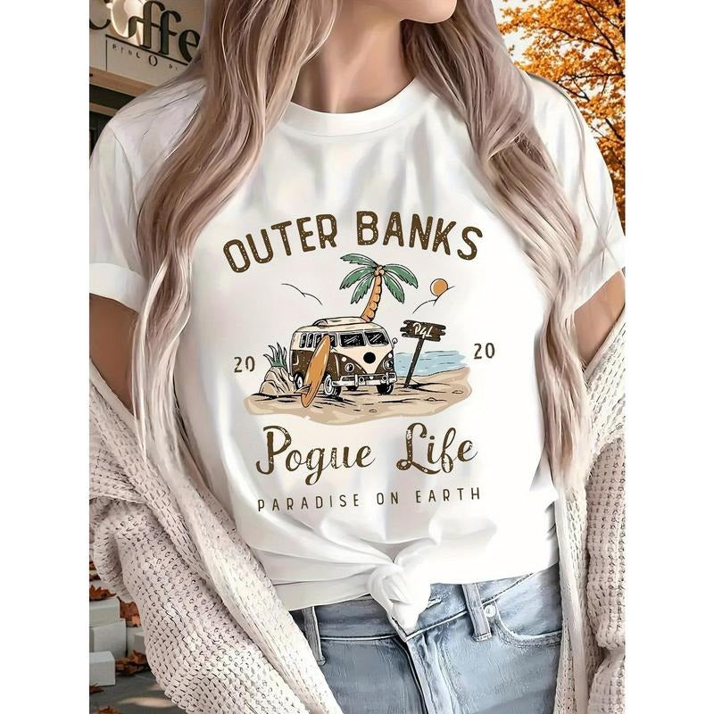 Go on holiday 2025 New Women'S Pure Printed T-shirt, Short Sleeved, Suitable for All Seasons, Suitable for Outdoor, Home,...