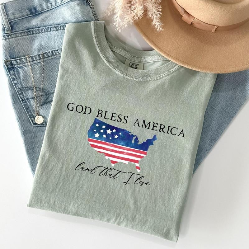 God Bless America, Land That I Love, USA Flag Tshirt, Women's Crew Neck, Crewneck Hoodie, Sweatshirt | HypeCrazeTee.com