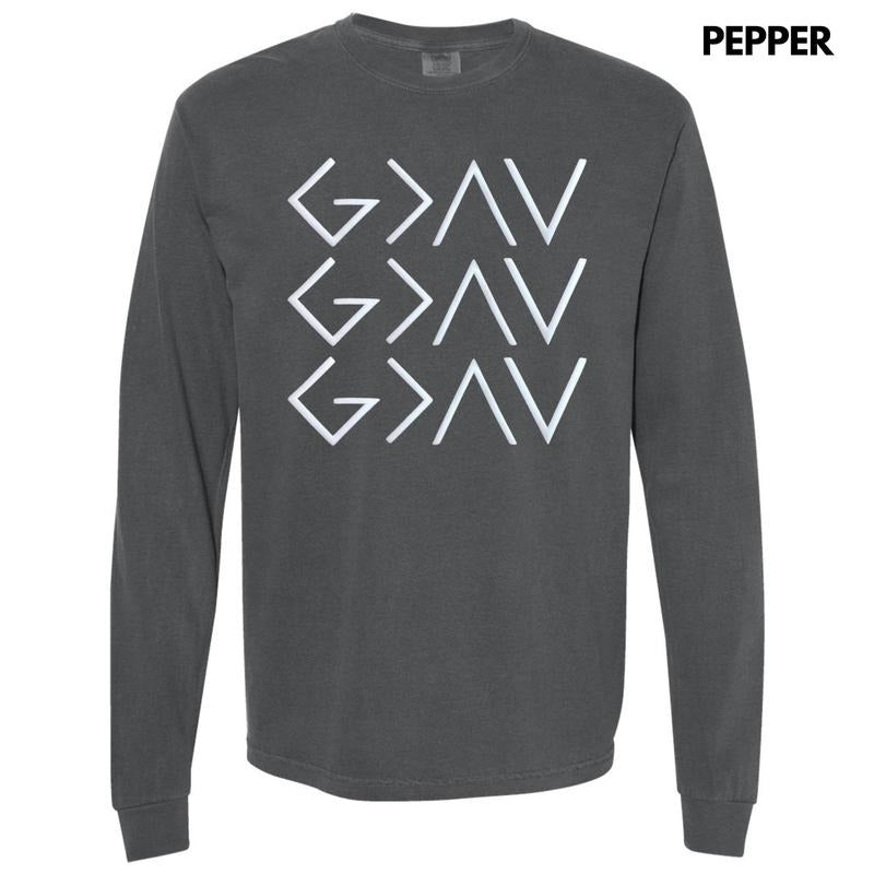 God Is Greater Symbols Puff Long Sleeve Comfort Colors T-Shirt Hoodie, Sweatshirt | HypeCrazeTee.com