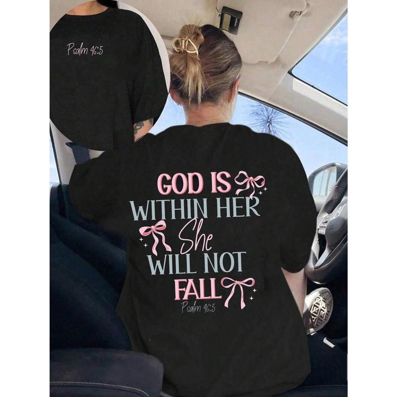God Is In Her Heart She Will Not Fall Short Sleeve Loose Black T-Shirt, Christian Jesus Christ Religious Bible Verse...