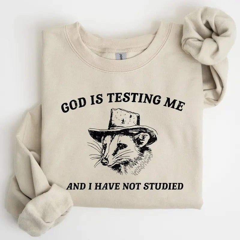 God Is Testing Me, Opossum, Possum, Funny Sweatshirt T-Shirts, Hoodie | HypeCrazeTee.com