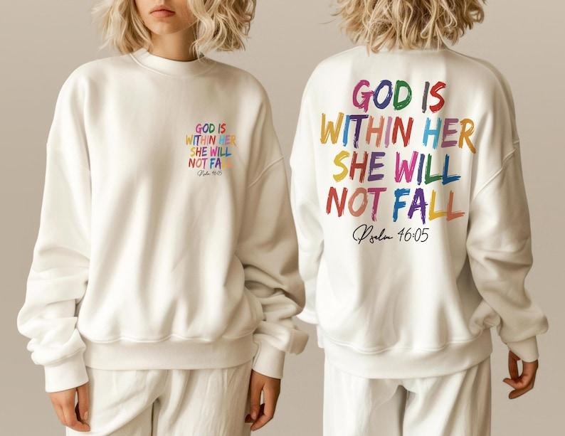 God Is Within Her She Will Not Fall Hoodie, Psalm 46:05 Sweatshirt For Women, Aesthetic Bible Verse T-Shirt, Trendy...