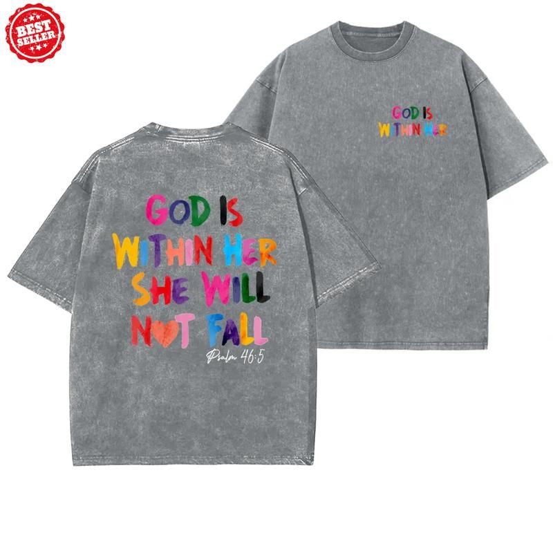 God Is Within Her She Will Not Fall Unisex Washed T-Shirt Top Hoodie, Sweatshirt | HypeCrazeTee.com