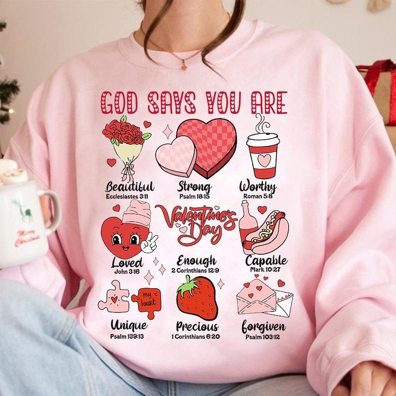 God Says You Are Valentine Shirt, Jesus Valentine Tee, Valentine Doodle Shirt, Christian Valentine Trending, Valentine...