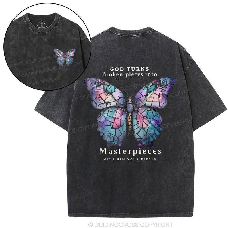 God Turns Broken Pieces Into Masterpieces Chirstian Washed T-Shirt, Faith Shirt, Christian Clothing, Christian Gift,...