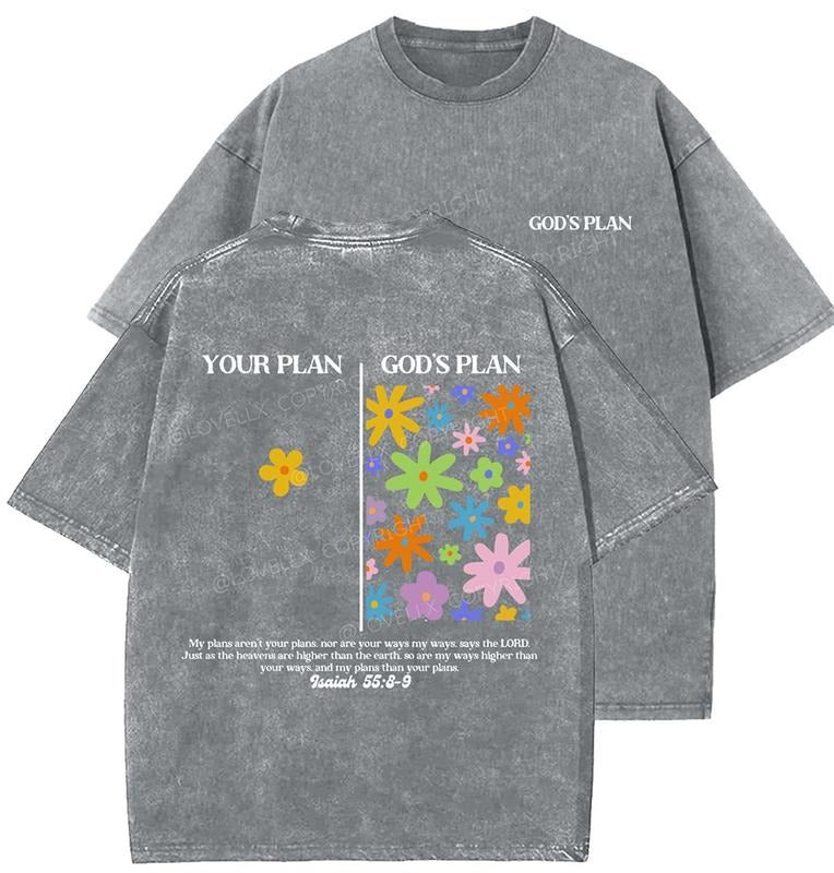 God's Plan Unisex Washed T-Shirt, Christian t shirts, Vintage 90s Graphic Tee, Gift Top Womenswear Cotton Mineral Color...