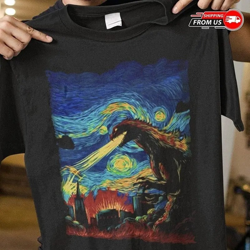 Godzilla Starry Night Shirt, Godzilla Hoo, Godzilla T-Shirt, Dinosaur Shirt Hoodie, Sweatshirt | HypeCrazeTee.com