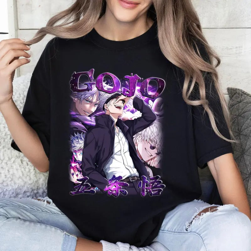 Gojo JJK Character Tshirt Crewneck Hoodie Comfort Cotton Sweatshirt | HypeCrazeTee.com