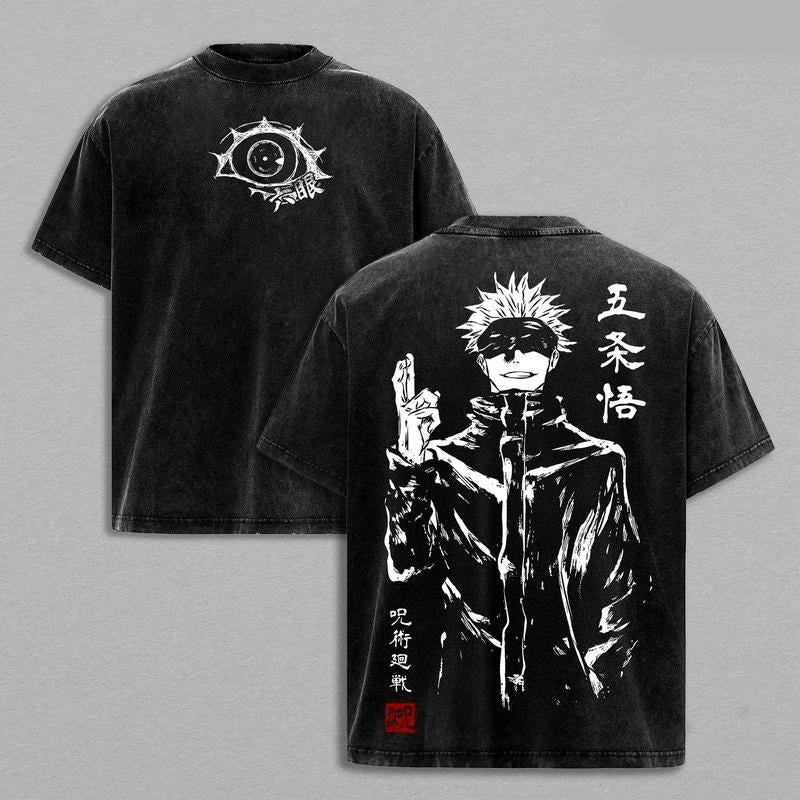 Gojo Satoru Vintage Oversized Tee Jujutsu Kaisen Shibuya Incident Culling Game Prelude Heavy Cotton Washed Anime...
