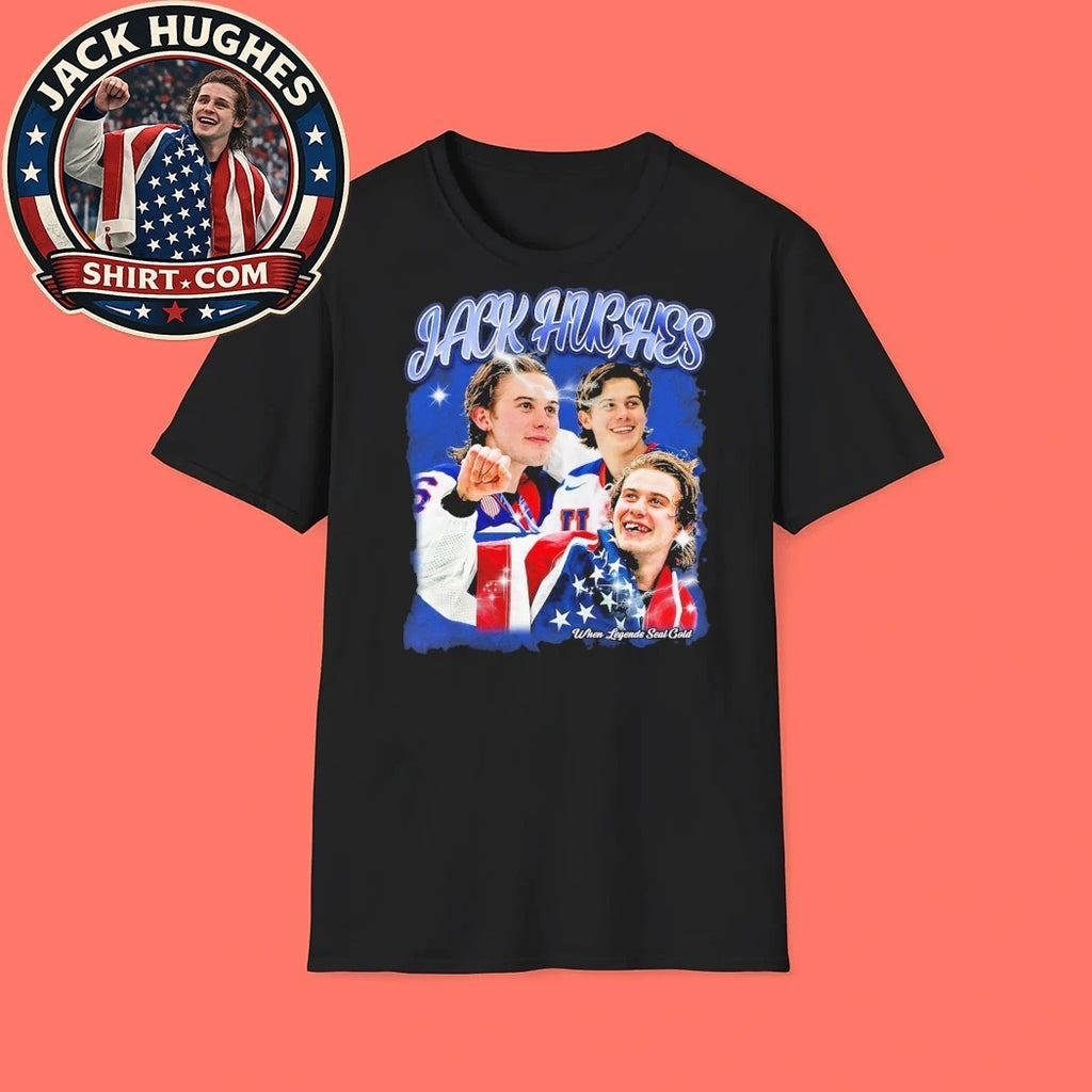 Gold Sealed Forever the Jack Hughes When Legends Seal Gold Graphic T-Shirt