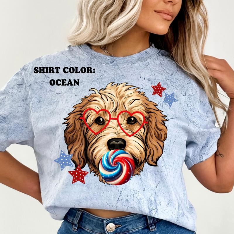 Golden Doodle July 4th Dog Shirt ~ Unisex Apparel Relaxed Fit Printed In The USA Clothing Womenswear Casual Comfort...