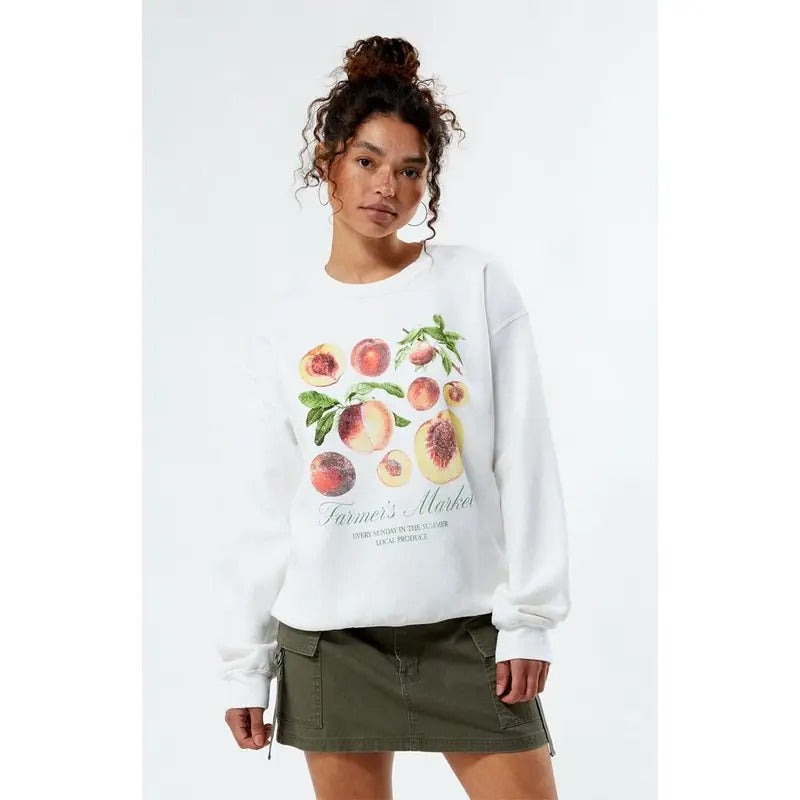 Golden Hour Women's Peach Farmers Market Crew Neck Sweatshirt T-Shirts, Hoodie | HypeCrazeTee.com