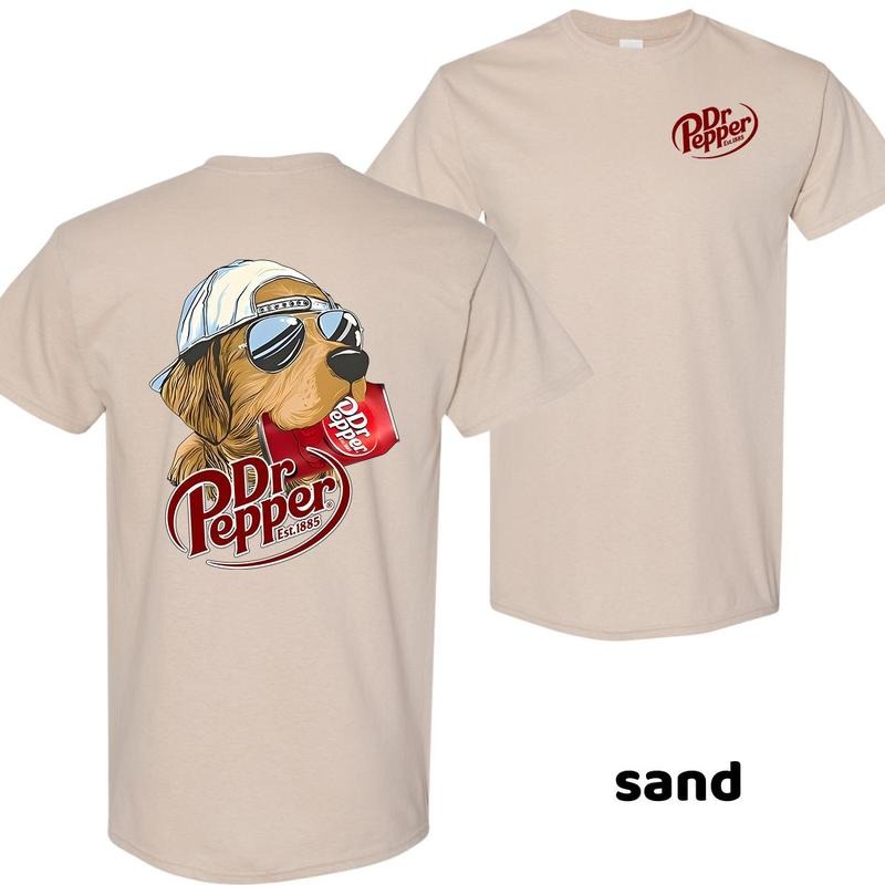 Golden Retriever with Dr. Pepper Can Graphic Shirt, Double-Sided Unisex Tee for Daily Wear, Funny Dog Soda Fan Cotton...