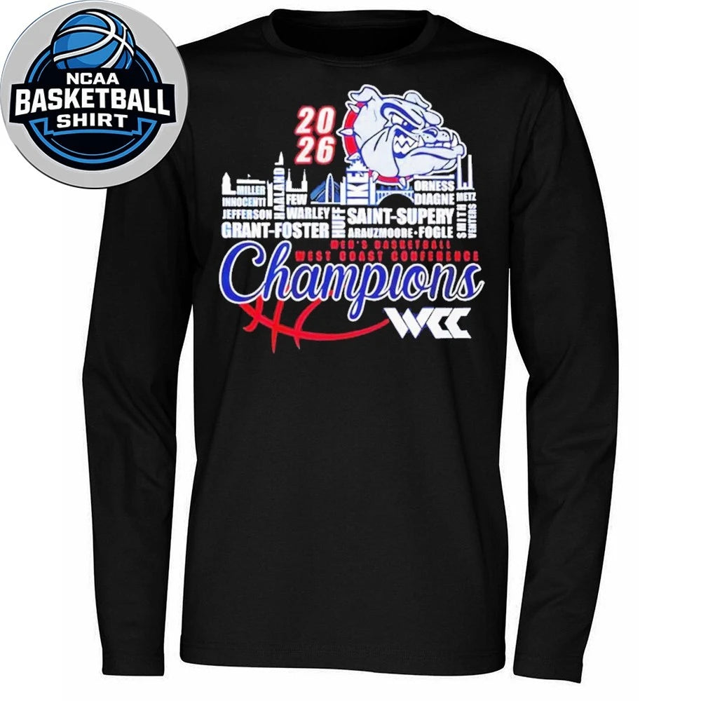 Gonzaga Bulldogs 2026 WCC Men’s Basketball Champions player names city skyline Logo Shirt