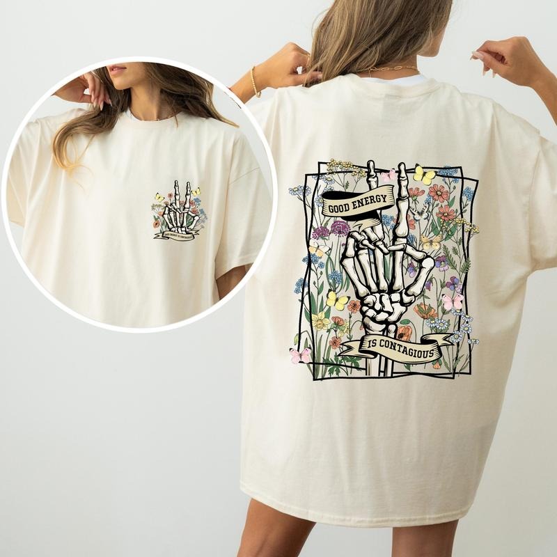 Good Energy Is Contagious, Skeleton, Butterfly Comfort Colors Tshirt Hoodie, Sweatshirt | HypeCrazeTee.com