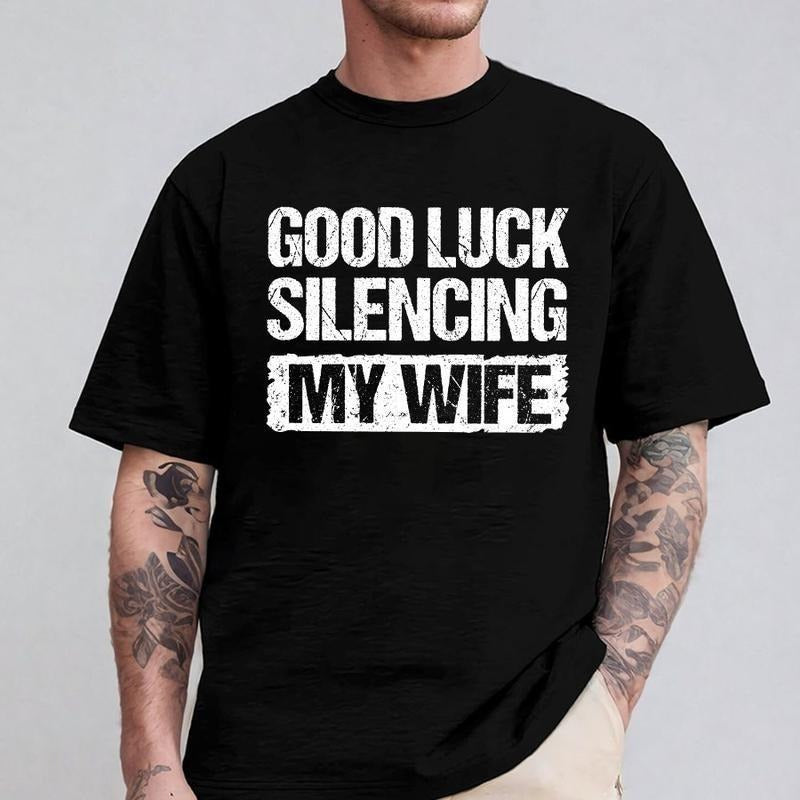 Good Luck Silencing My Wife Shirt, Husband Funny Shirt Comfort Cotton Top, Menswear Classic Collar Shirt Jersey Short...