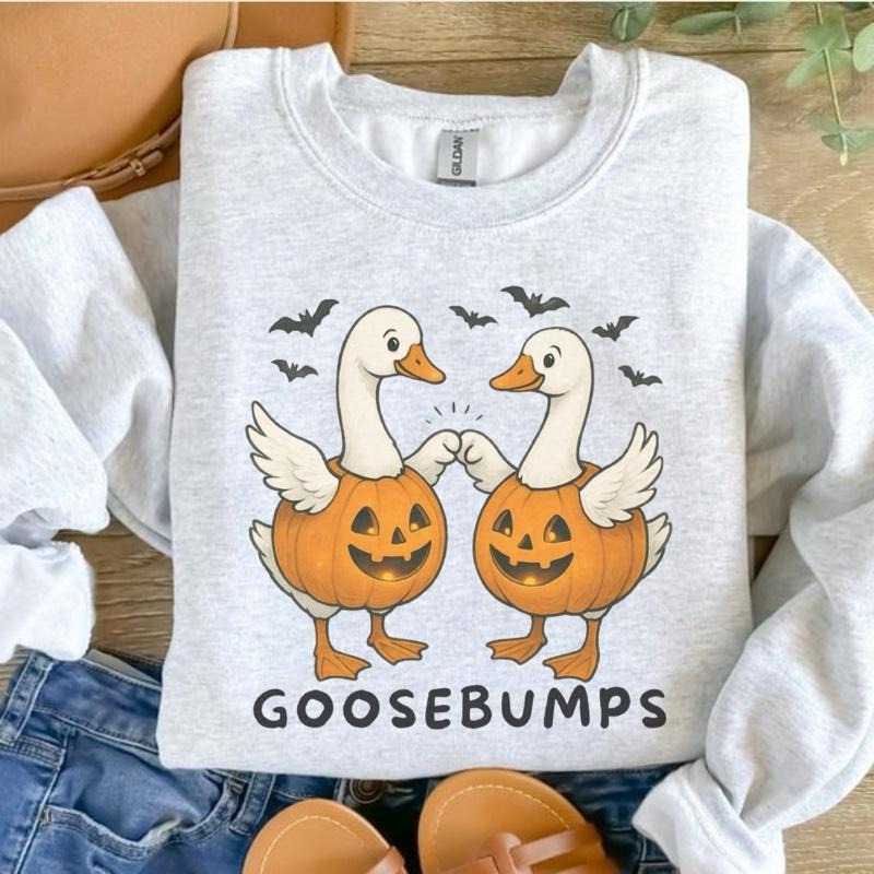 Goose Bumps Halloween Sweatshirt - Ash Grey - Halloween Sweatshirt T-Shirts, Hoodie | HypeCrazeTee.com