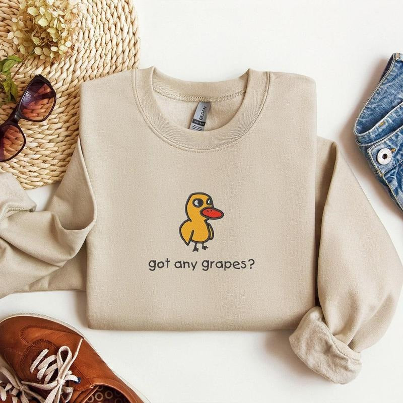 Got Any Grapes Print Sweatshirt, The Duck Sweatshirt, The Duck Song Sweatshirt, Funny Sweater, Cute Duck Sweatshirt...