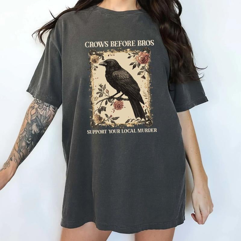 Gothic Crows Before Bros Comfort Colors Shirt Vintage Raven Crow Lovers Unhinged Sarcastic Support Local T-Shirts, Hoodie, Sweatshirt