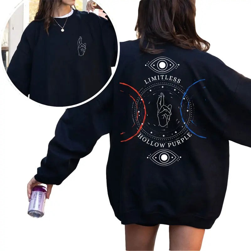 Gothic JJK Limitless Hollow Purple Characters Anime Lovers Tshirt Crewneck Hoodie Sweatshirt | HypeCrazeTee.com