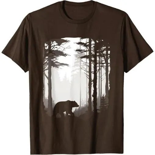 Graphic Bear Forest Wildlife Silhouette Mist Wilderness T-Shirt Made in USA Hoodie, Sweatshirt | HypeCrazeTee.com