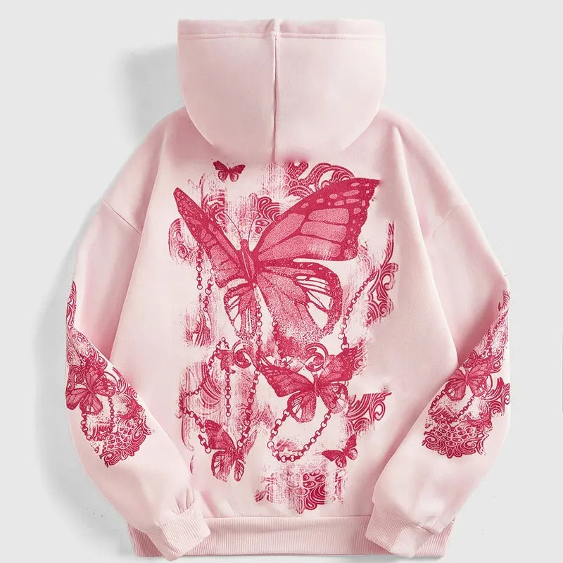 Graphic Hooded Sweatshirt Long Sleeve Drop Shoulder Pullover Hoodies with Pockets T-Shirts | HypeCrazeTee.com