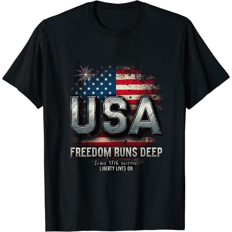 [Graphic Tees] Cotton Trend - Setting Independence Day USA T