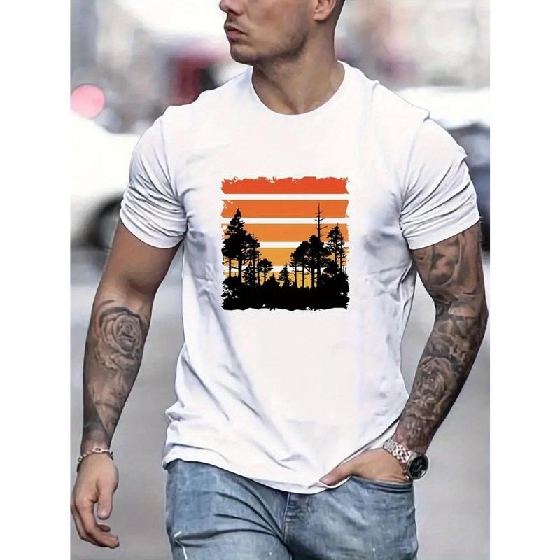 Graphic printed men's fashion T-shirt, trendy cotton short-sleeved crew neck comfortable T-shirt, multi-functional casual...