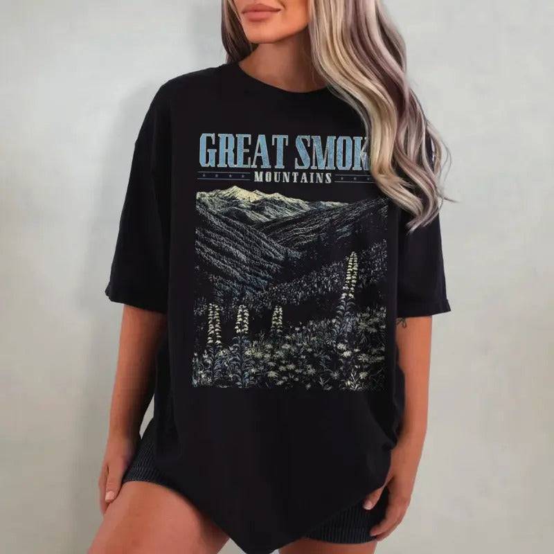 Great Smoky Mountains Shirt, Wildflower Washed T-Shirt, Retro Tennessee Tshirt, Oversized National Park Shirt, Nature...