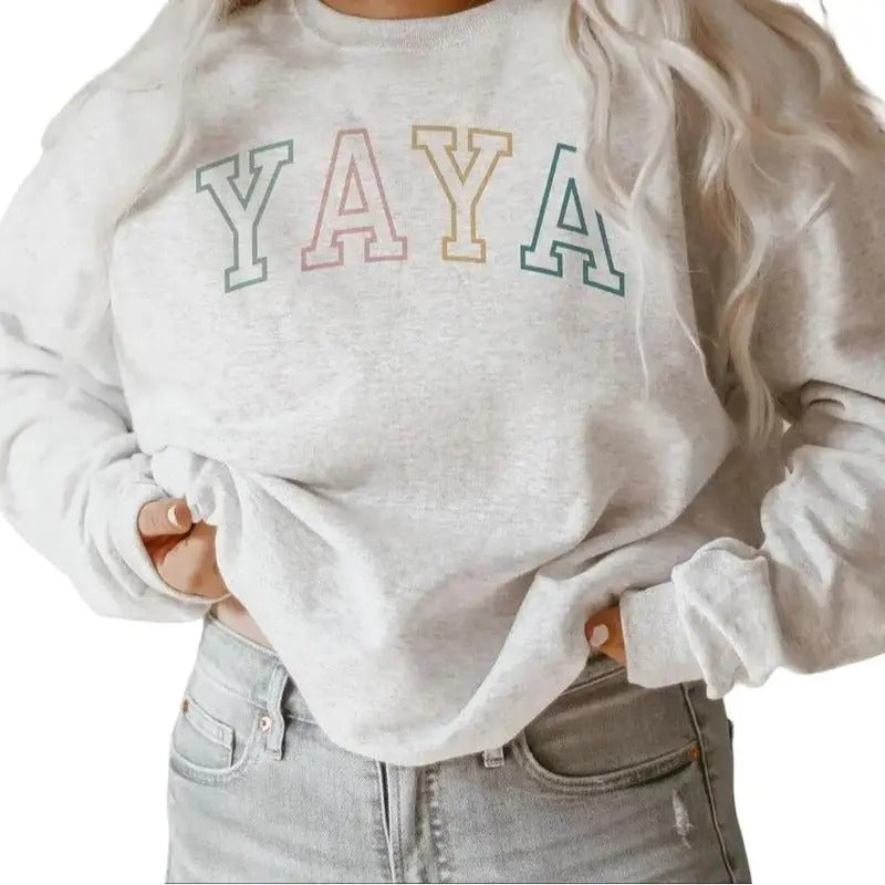 Greek Grandma Sweatshirt - Yaya Outline - Gift For Grandma - New Yaya Shirt - Mothers Day Gift Hoodie | HypeCrazeTee.com