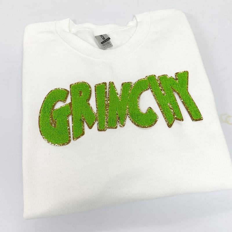 Green Chenille Patch Sweatshirt -- WHITE T-Shirts, Hoodie | HypeCrazeTee.com