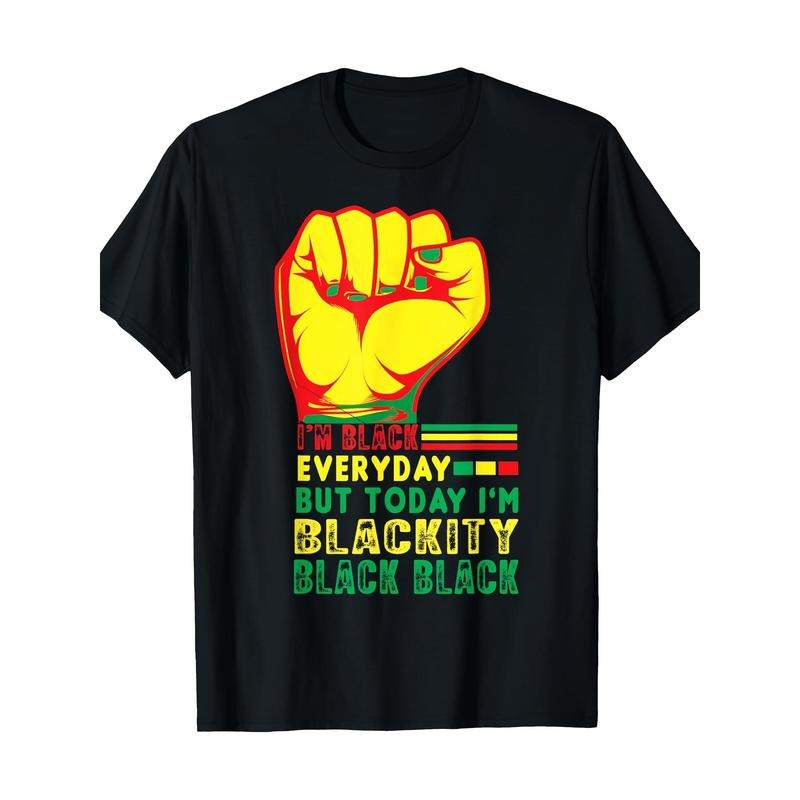 Men's Juneteenth African American Freedom 1865 T-Shirt - 100% Cotton Graphic Tee with Raised Fist & "I'm Black Everyday"...