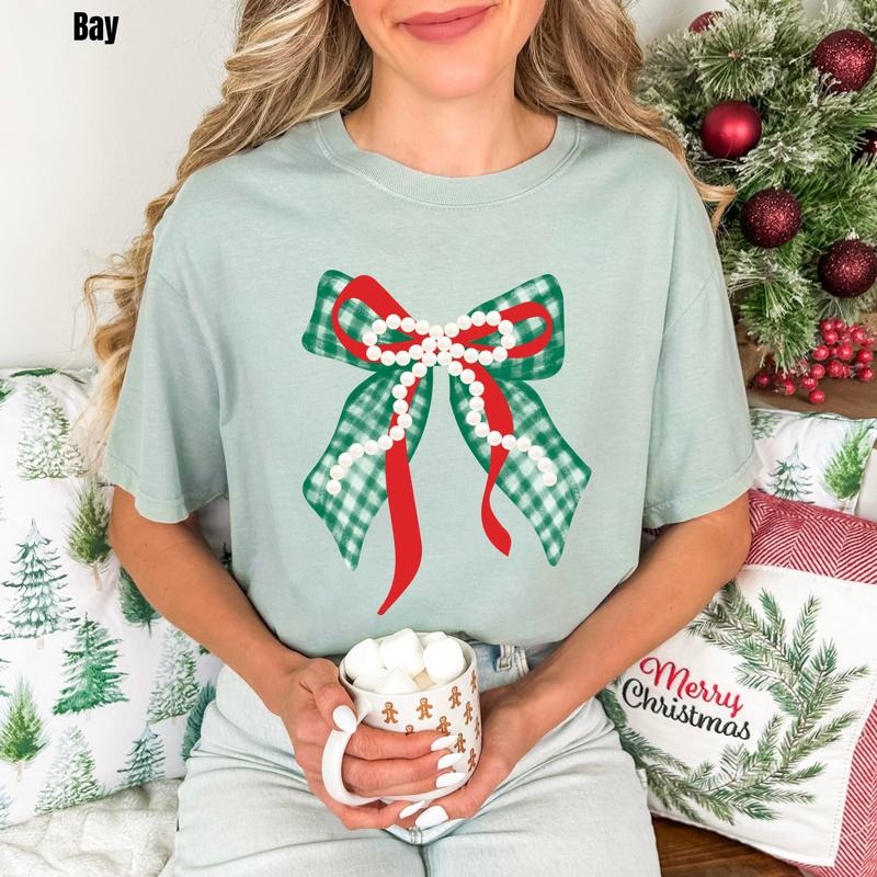 Green Plaid + Pearl Bow Comfort Colors T-Shirt 'NLB' Hoodie, Sweatshirt | HypeCrazeTee.com