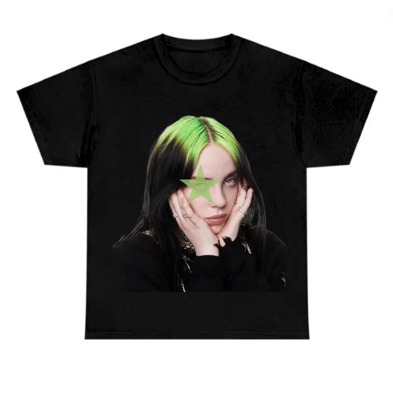 Green Star Hair Billieee Eilishhh T-shirt, Graphic Fan Gift Tee Hoodie, Sweatshirt | HypeCrazeTee.com